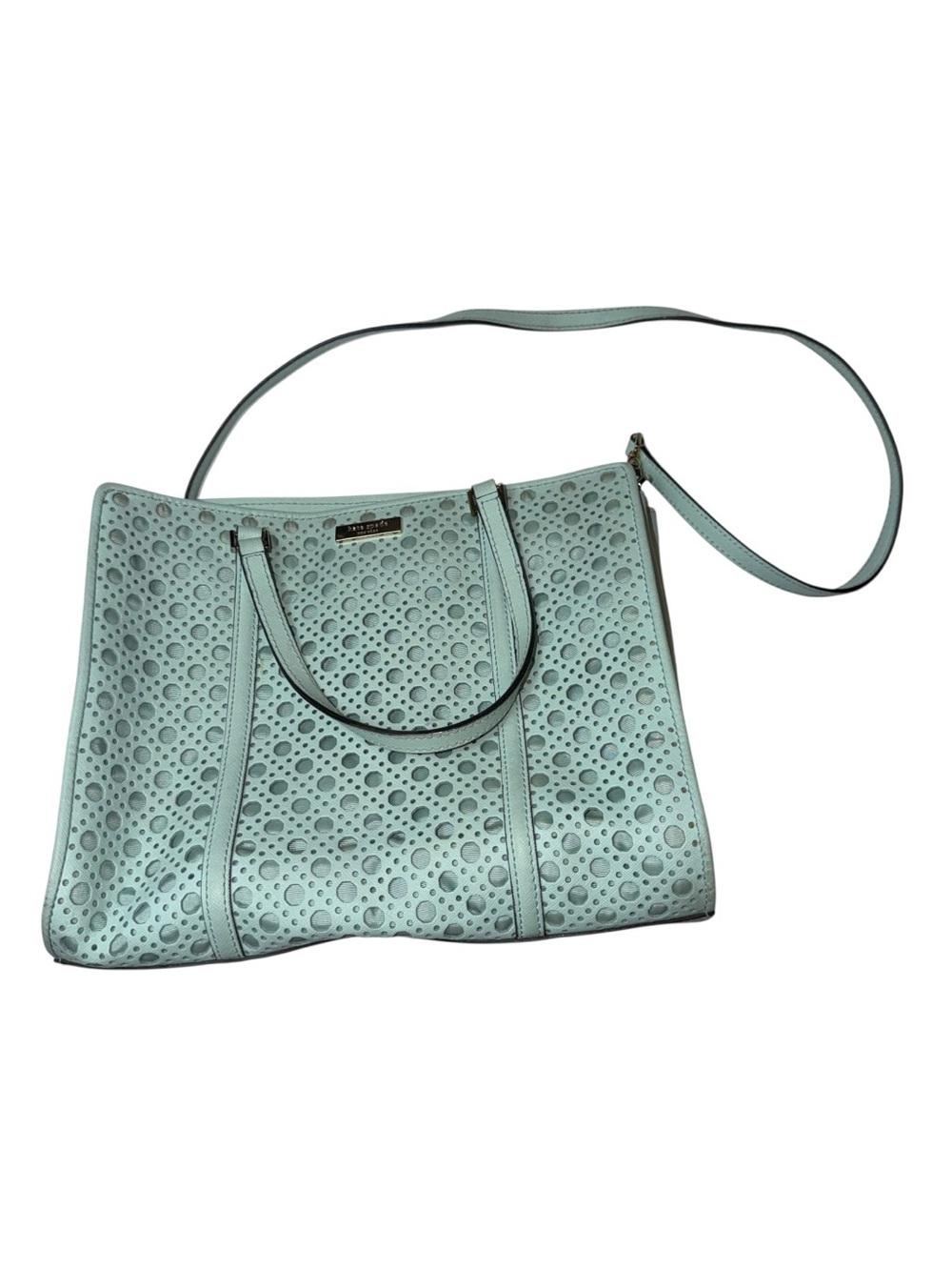 Kate Spade NY Newbury Lane Caning Romy Satchel Bag Grace Blue Saffiano Leather